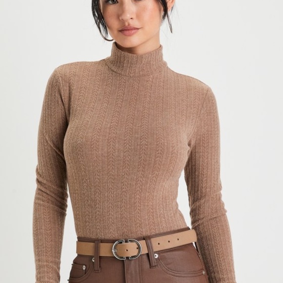 Lulus Darling Inclination Brown Pointelle Long Sleeve Bodysuit - Size S - Picture 1 of 1